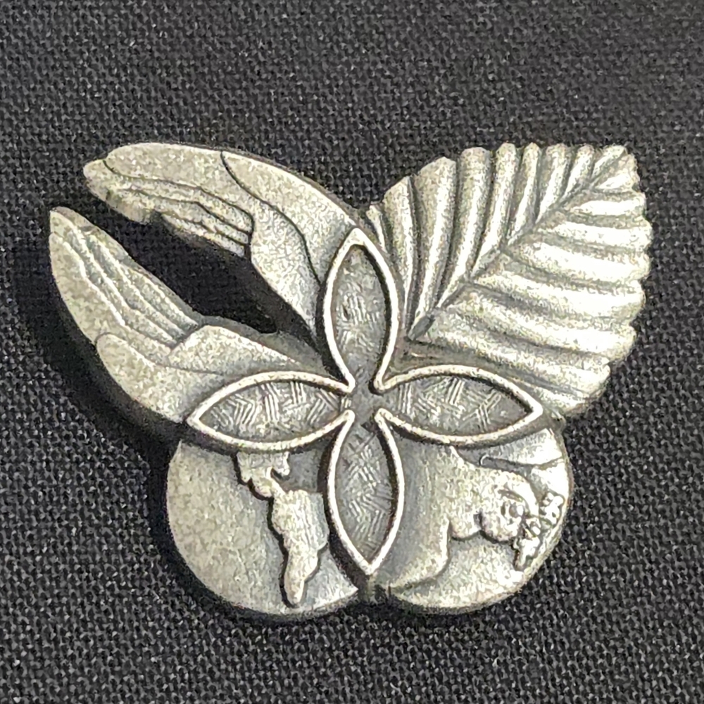 Vintage Sterling Silver Cross Dove Hands Of Peace Globe Pin Pendant